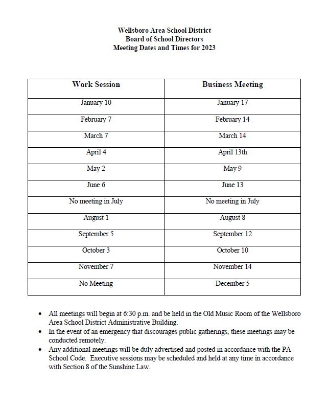 2023 Board Meeting Dates