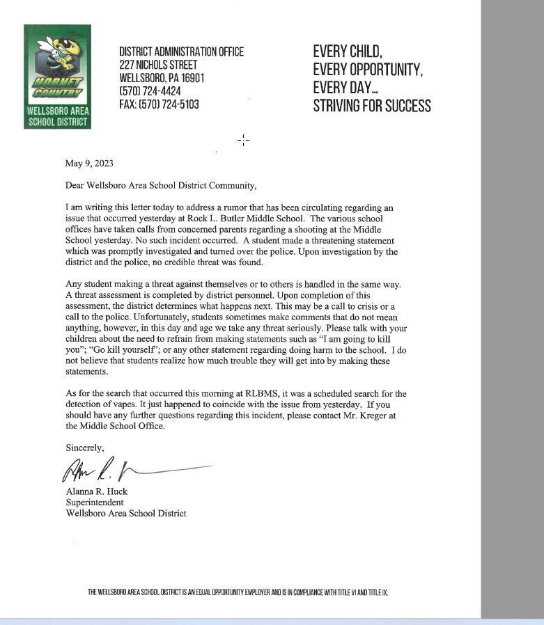 Letter from Mrs. Huck