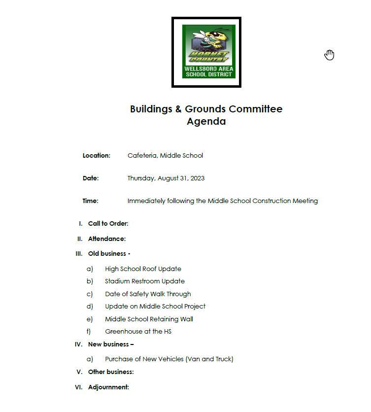 Building and Grounds Agenda